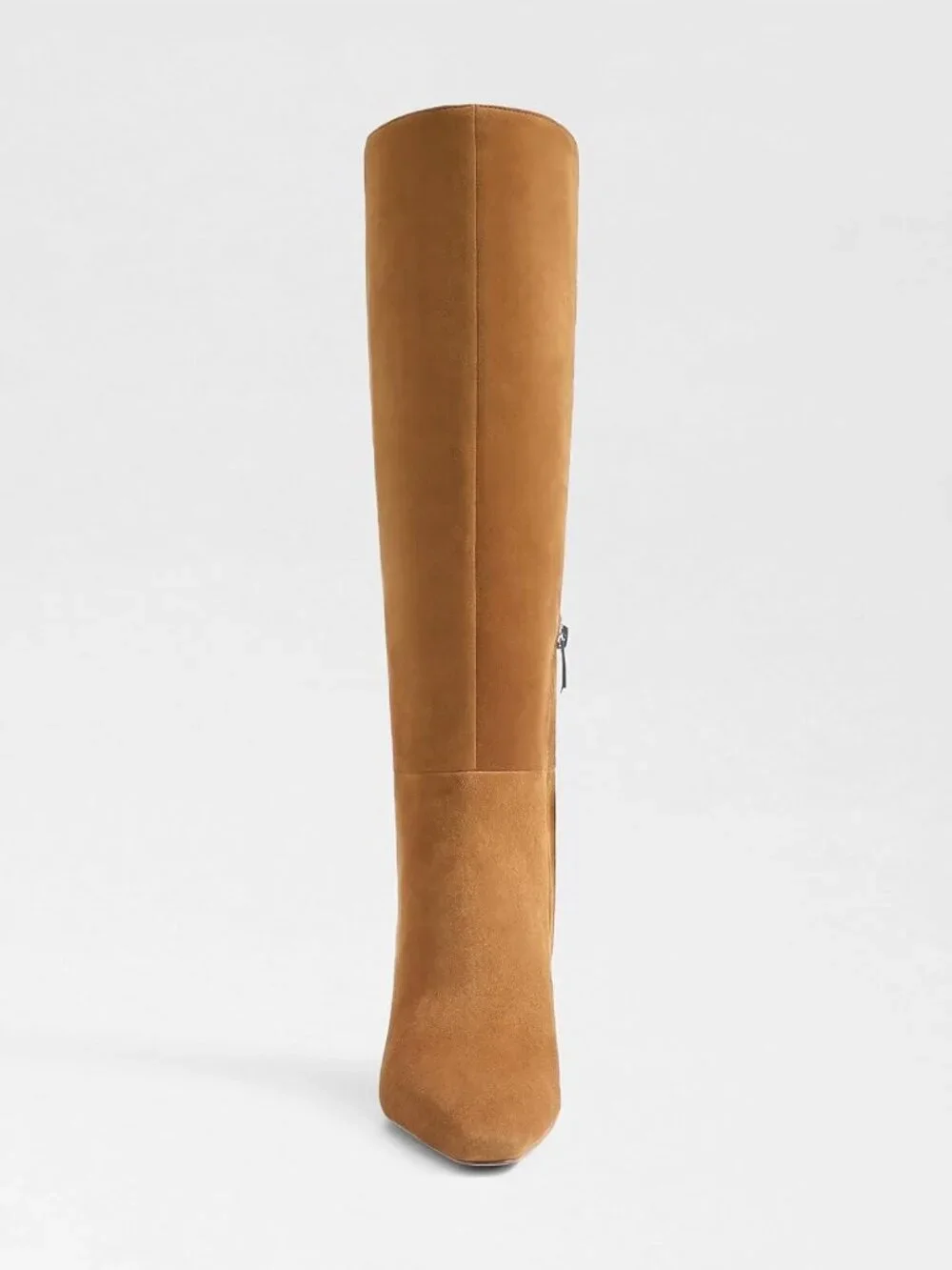 Women's Brown Chunky Heel Pointed Toe Faux Suede Side Zipper Knee High Boots